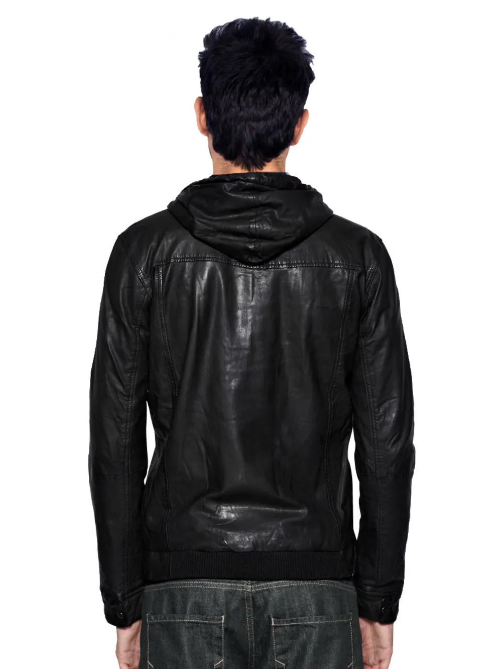 Funky Hooded Bomber Leather Jacket for Men