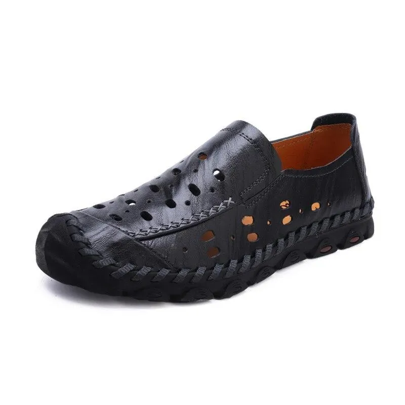 Genuine Leather Men Casual Shoes Brand 2020 Mens Loafers Moccasins Breathable Slip on Driving Shoes Outdoor breathable sandals