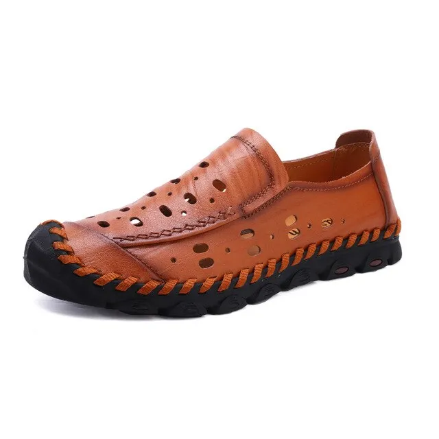Genuine Leather Men Casual Shoes Brand 2020 Mens Loafers Moccasins Breathable Slip on Driving Shoes Outdoor breathable sandals