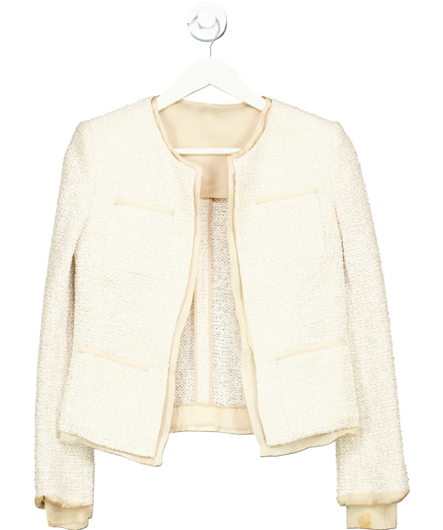 Gianfranco Ferre Beige Cotton Blend Colarless Blazer With Contrast Trim UK S
