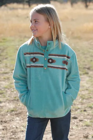 GIRLS TURQUOISE AZTEC FLEECE PULLOVER