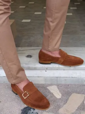 Handmade Brown Suede Loafers for Men