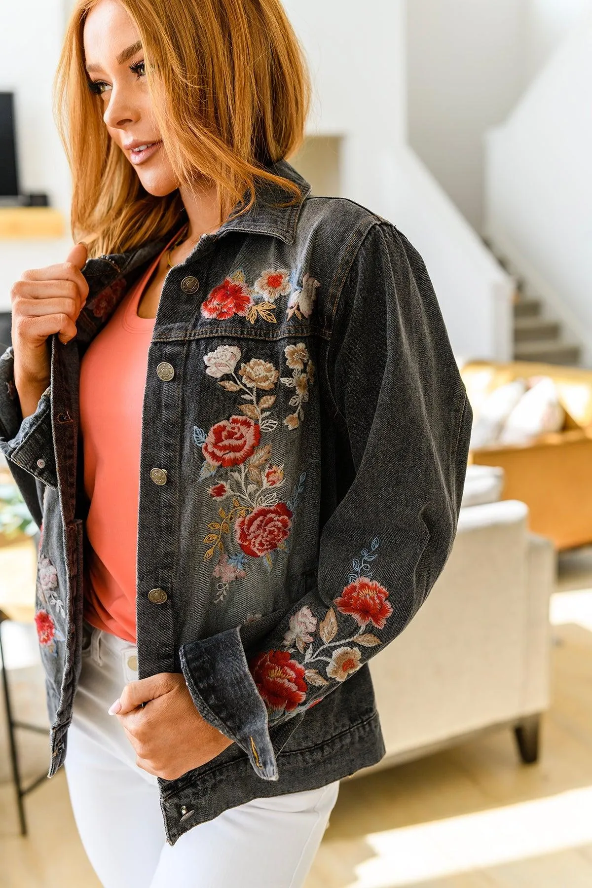 Hazel Blues® | Lovely Visions Flower Embroidered Jacket
