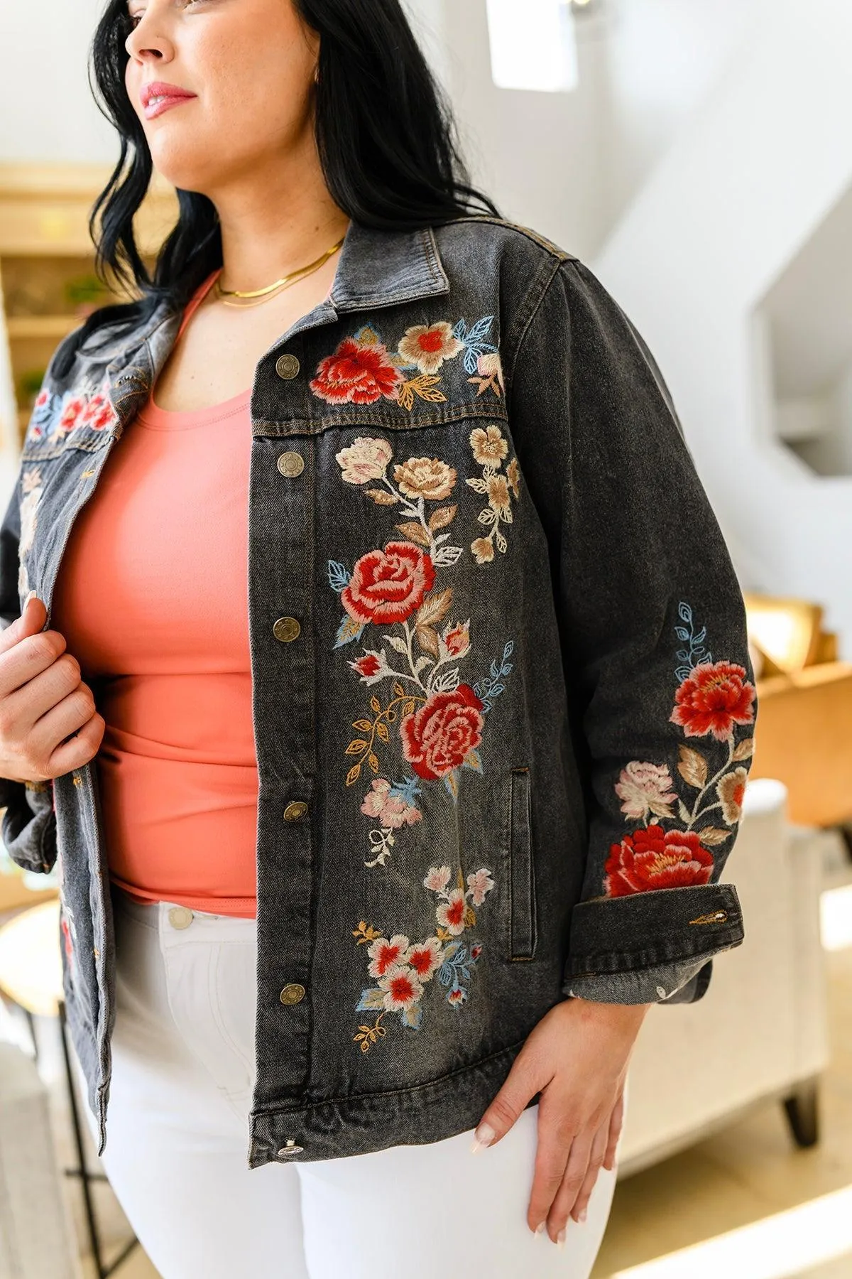 Hazel Blues® | Lovely Visions Flower Embroidered Jacket