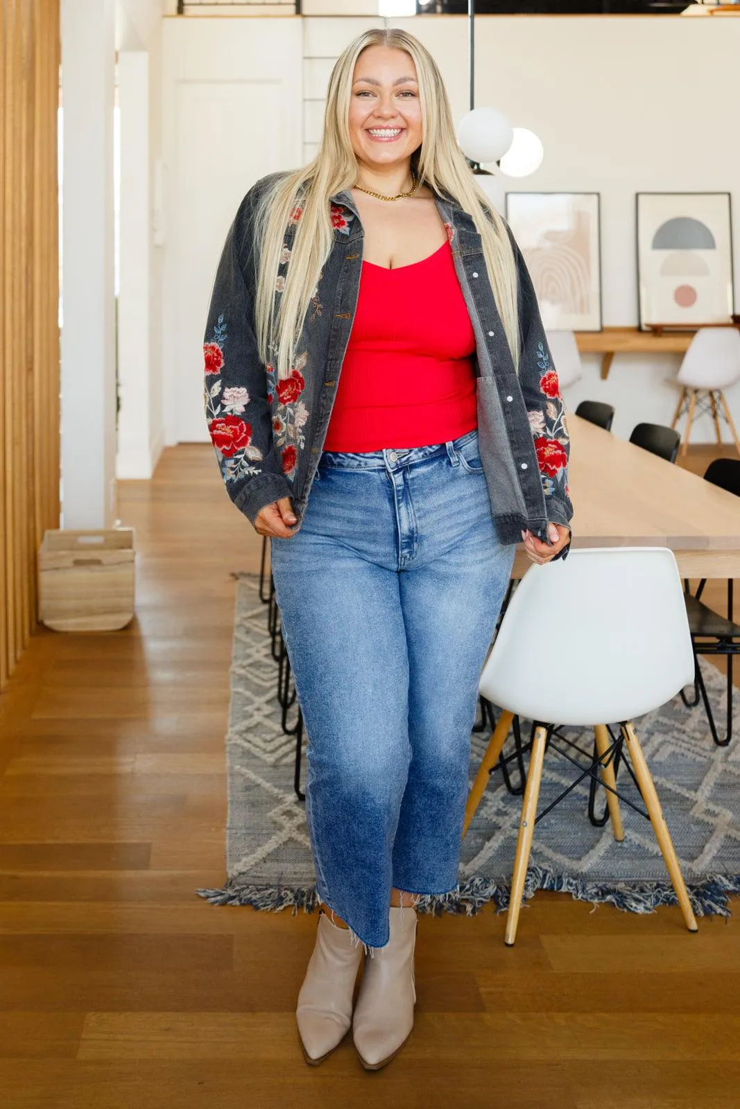 Hazel Blues® | Lovely Visions Flower Embroidered Jacket