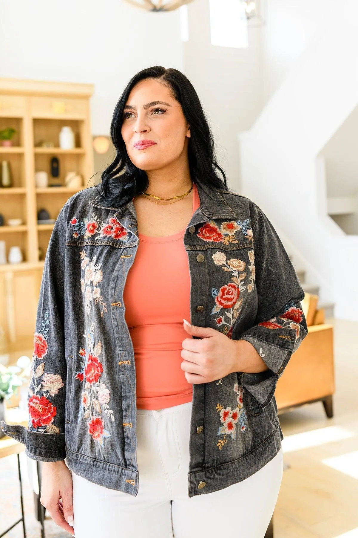Hazel Blues® | Lovely Visions Flower Embroidered Jacket