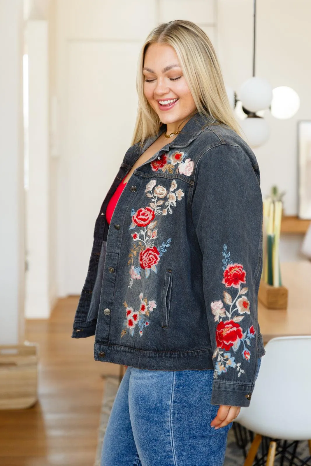 Hazel Blues® | Lovely Visions Flower Embroidered Jacket