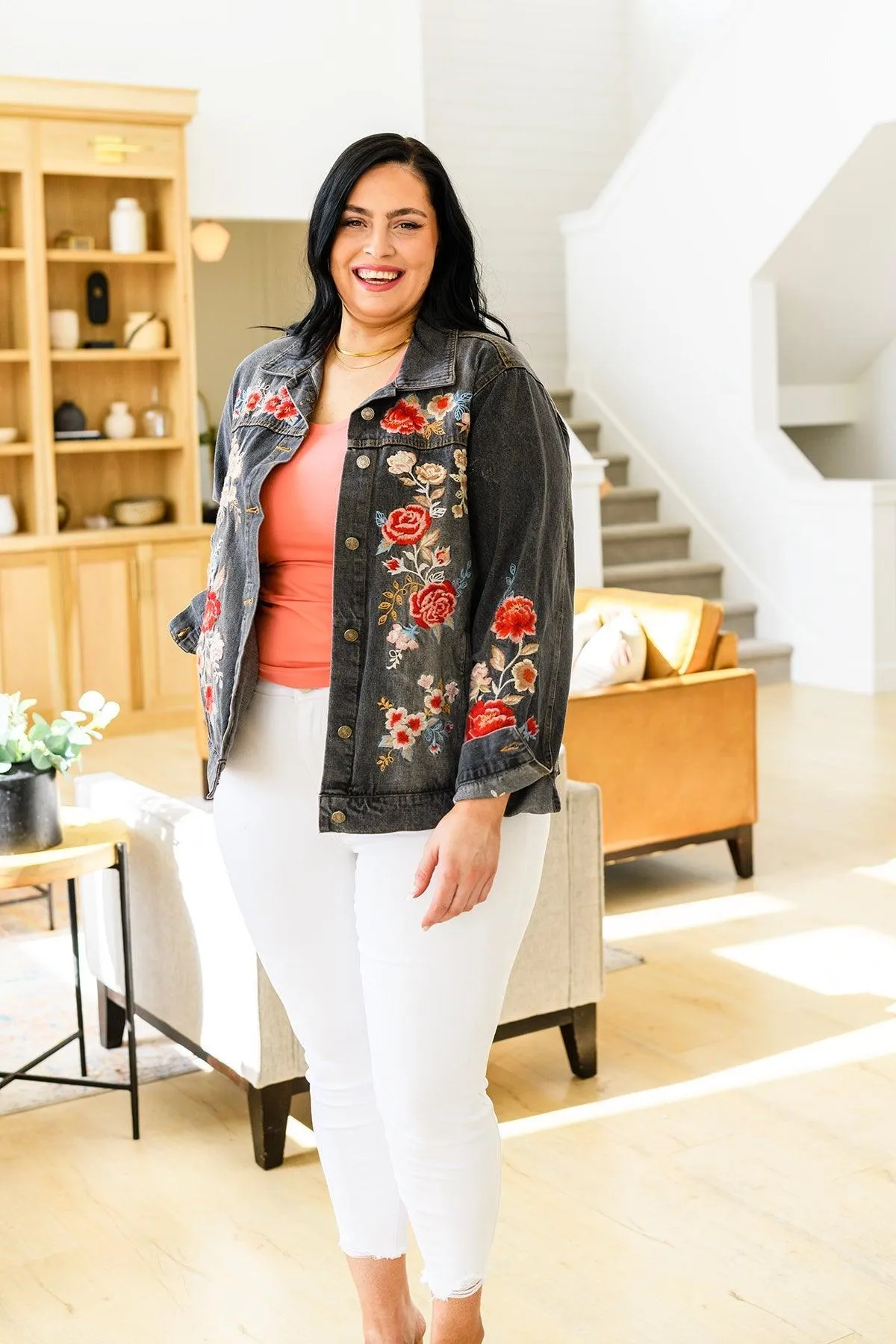 Hazel Blues® | Lovely Visions Flower Embroidered Jacket