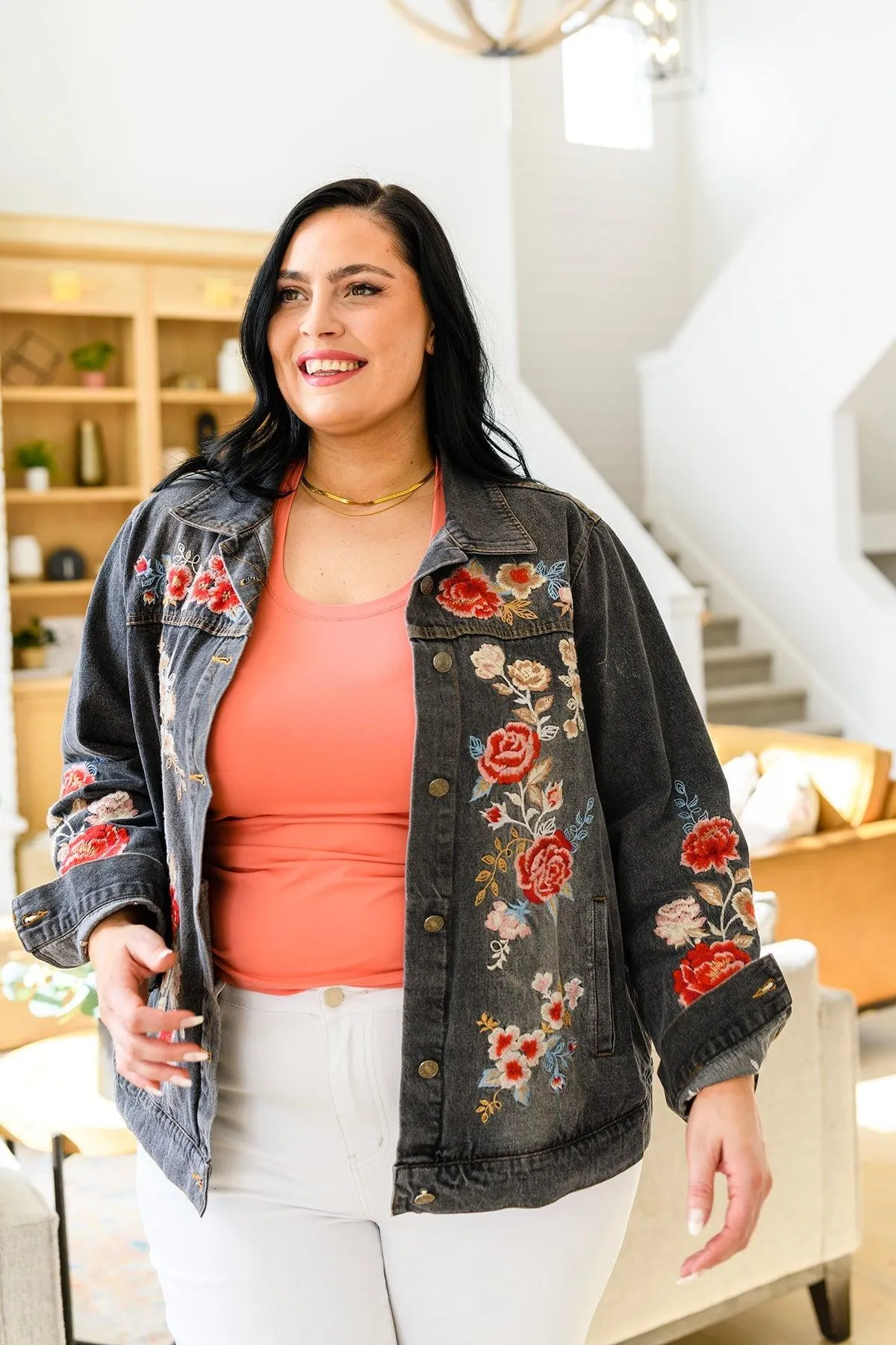 Hazel Blues® | Lovely Visions Flower Embroidered Jacket