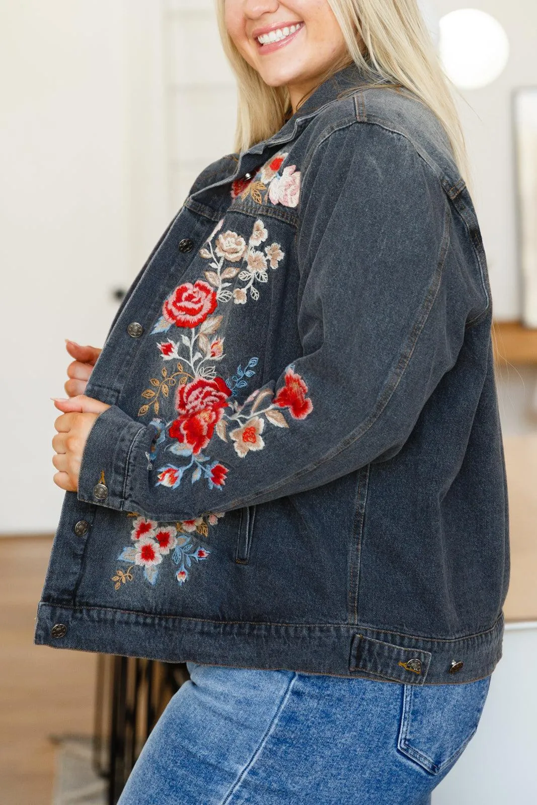 Hazel Blues® | Lovely Visions Flower Embroidered Jacket
