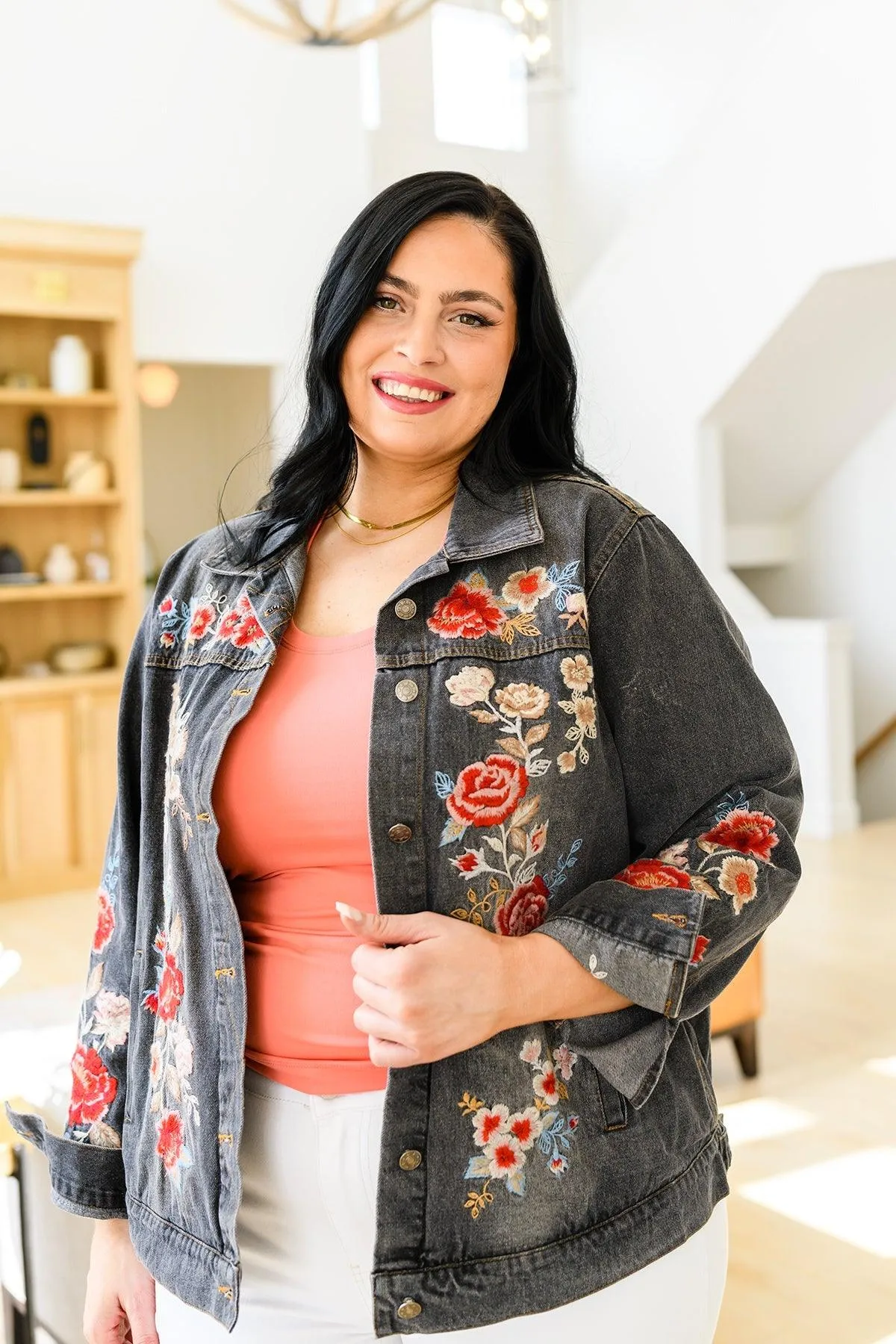 Hazel Blues® | Lovely Visions Flower Embroidered Jacket