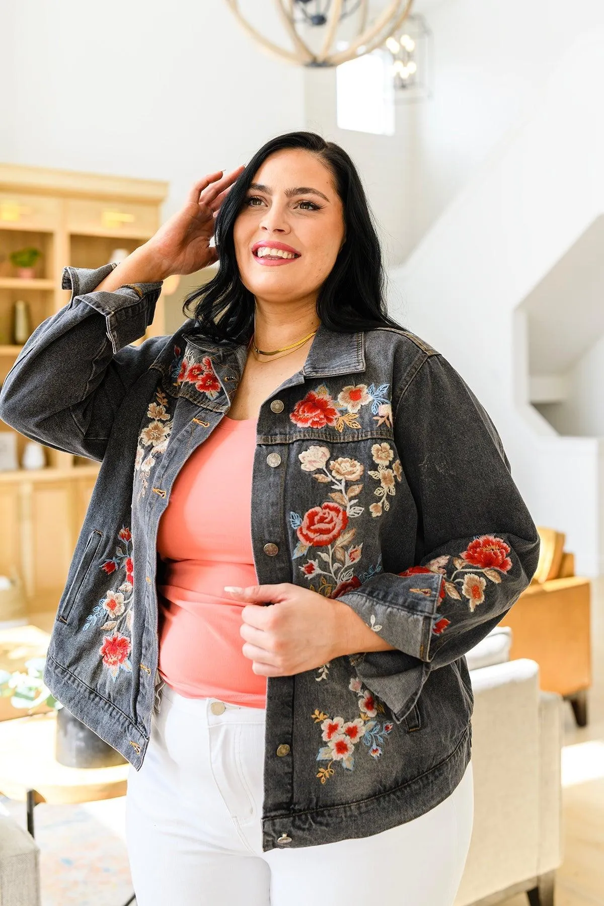 Hazel Blues® | Lovely Visions Flower Embroidered Jacket