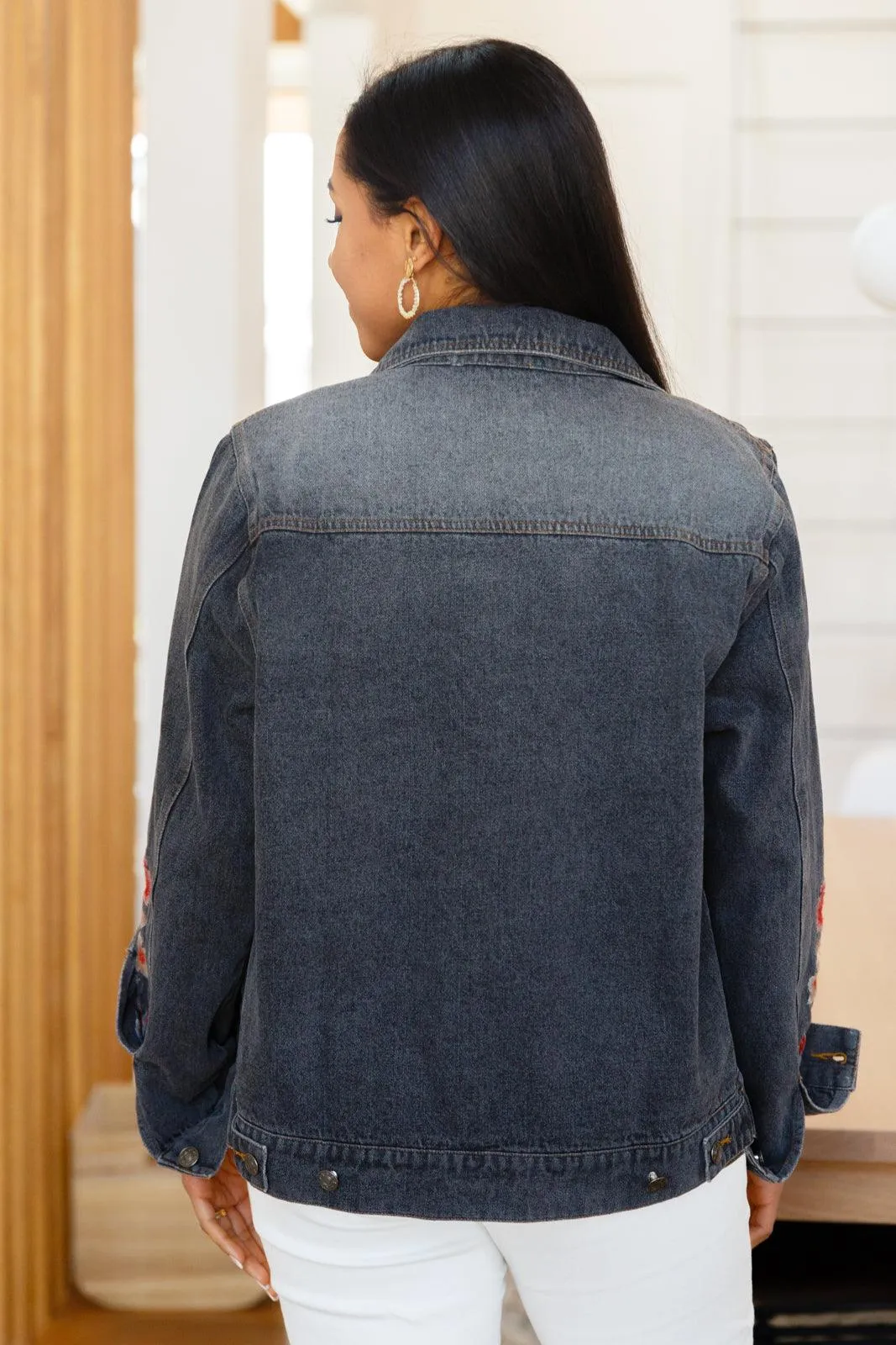 Hazel Blues® | Lovely Visions Flower Embroidered Jacket
