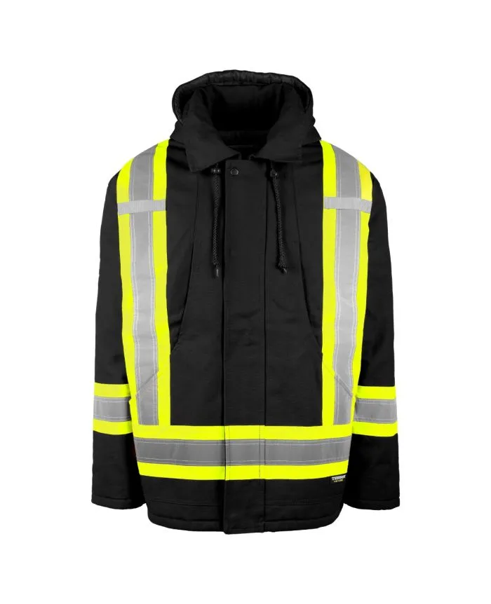 Hi-Vis Lined Canvas Parka for Ultimate Warmth and Safety in Hazardous Work Environments - Durable, Functional, and Adjustable