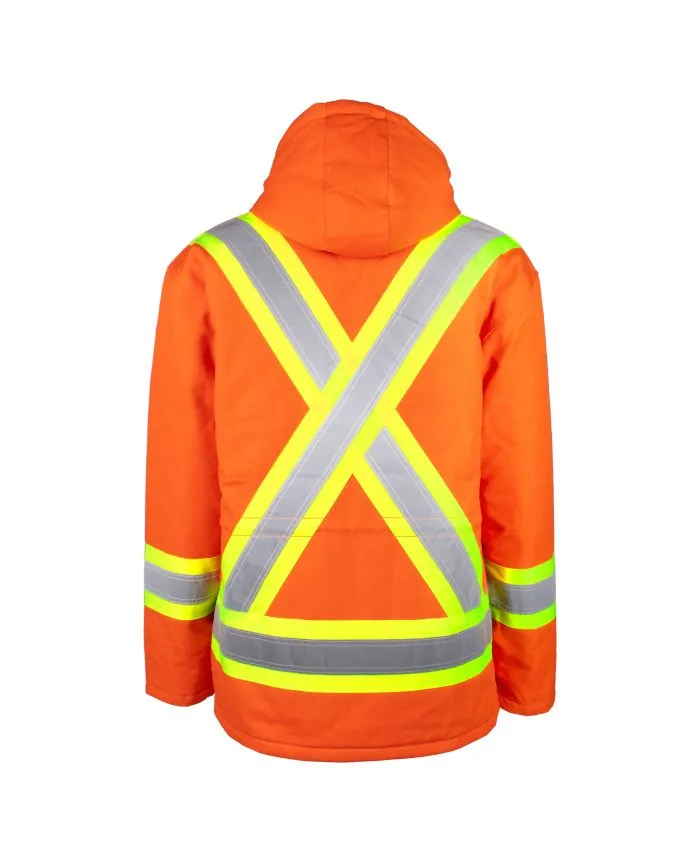 Hi-Vis Lined Canvas Parka for Ultimate Warmth and Safety in Hazardous Work Environments - Durable, Functional, and Adjustable