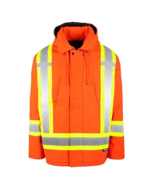 Hi-Vis Lined Canvas Parka for Ultimate Warmth and Safety in Hazardous Work Environments - Durable, Functional, and Adjustable