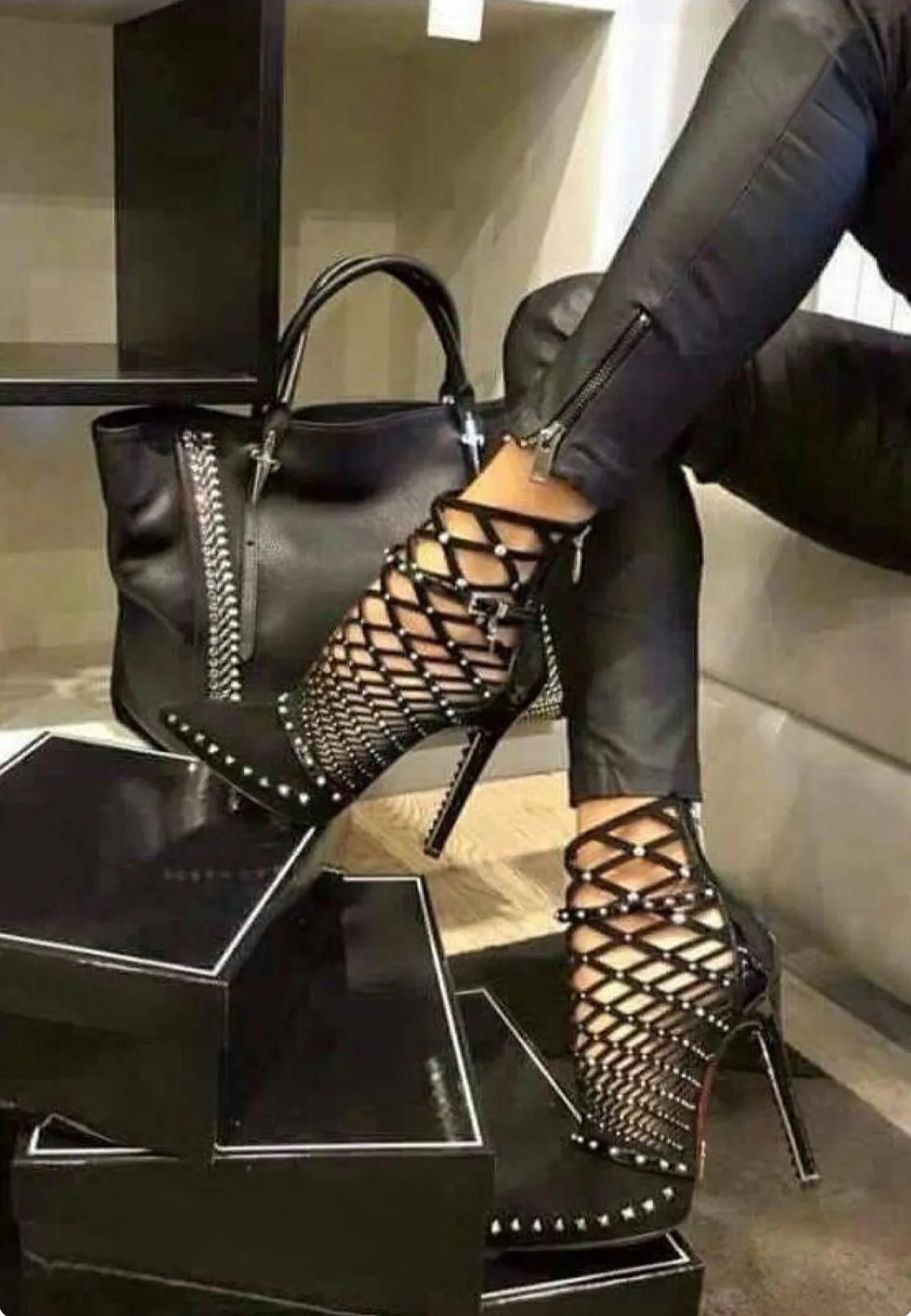 High ankle Studded Stiletto Heels