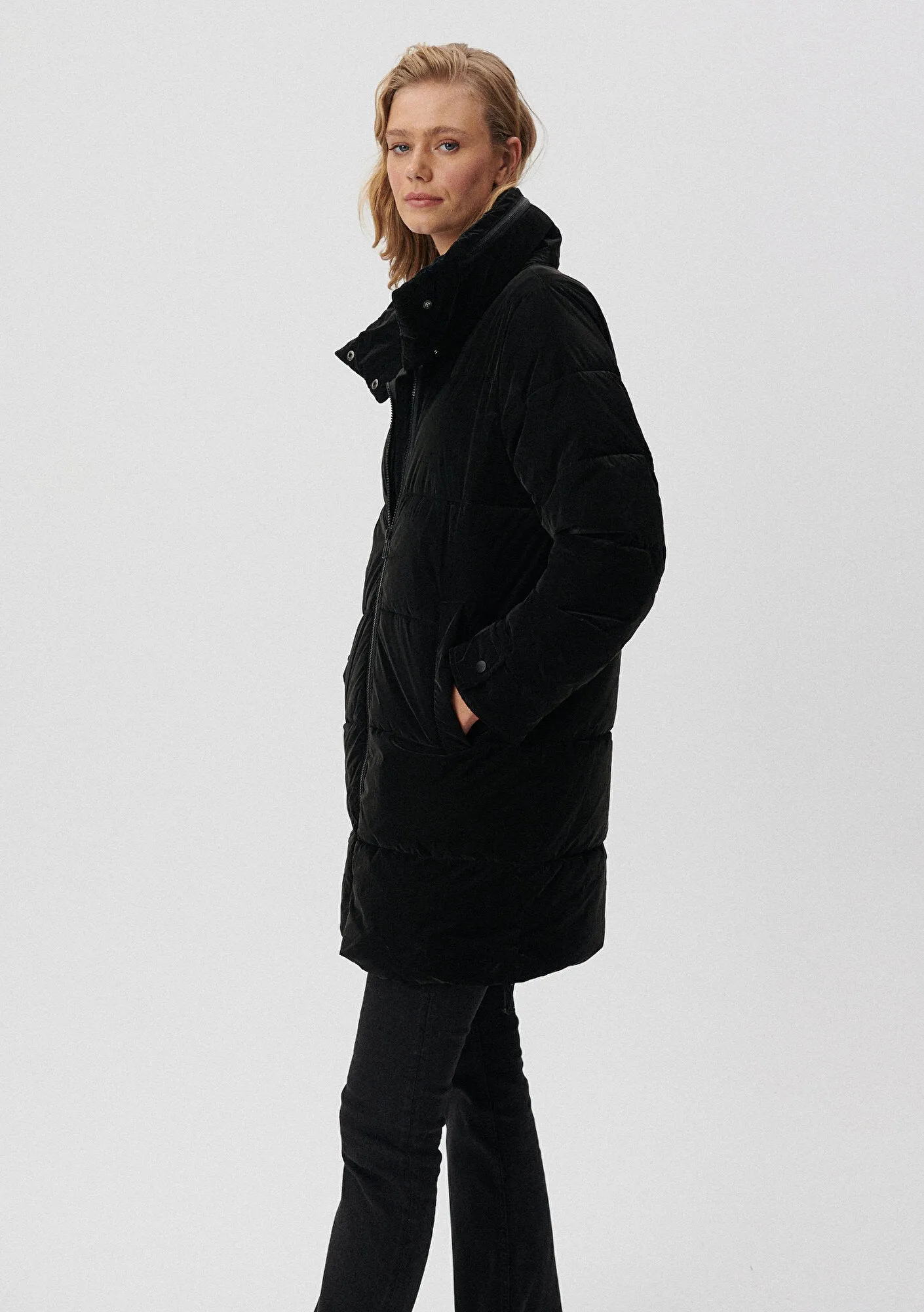 High Collar Black Long Puffer Jacket