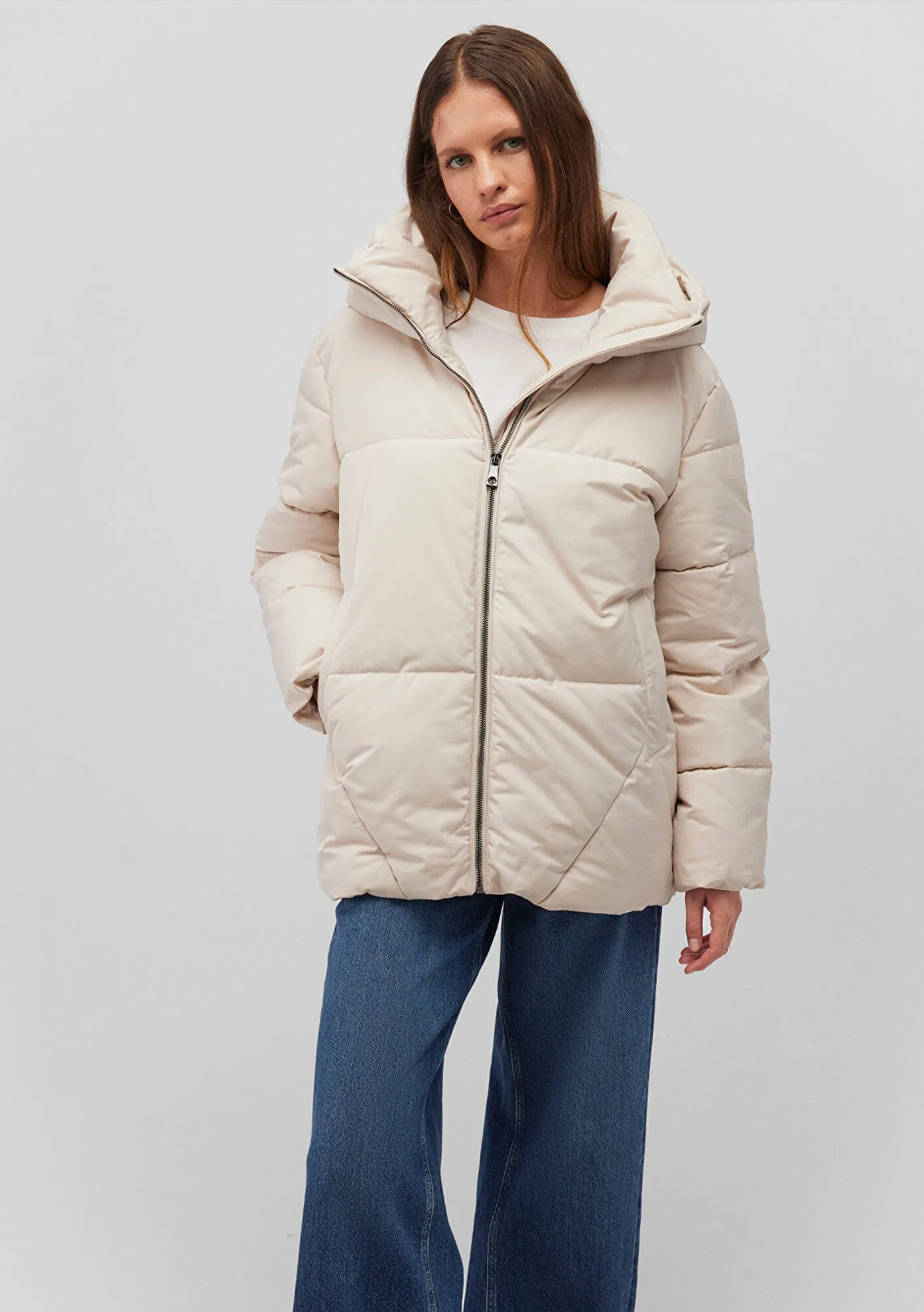 Hooded Beige Puffer Jacket