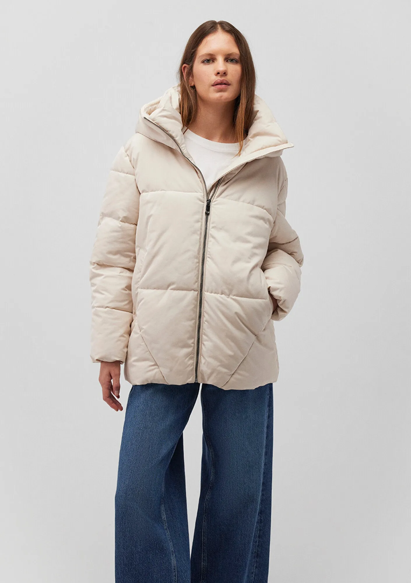 Hooded Beige Puffer Jacket