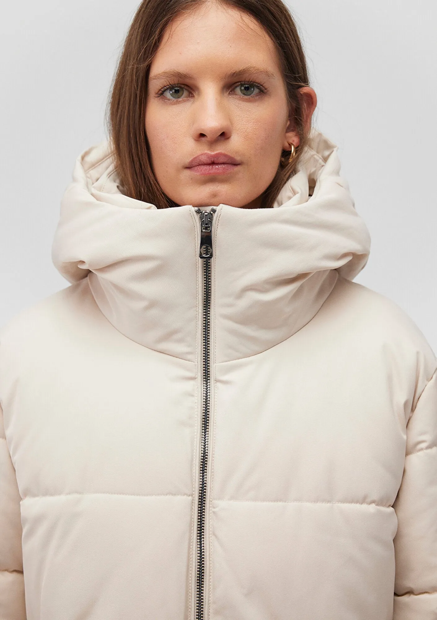 Hooded Beige Puffer Jacket