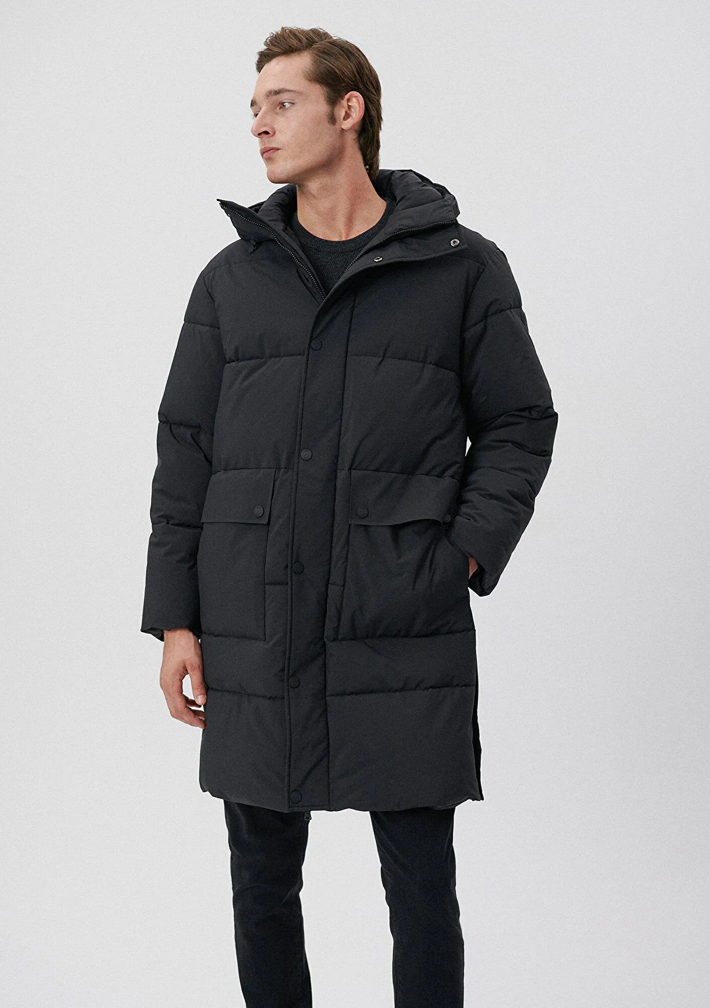 Hooded Grey Long Jacket