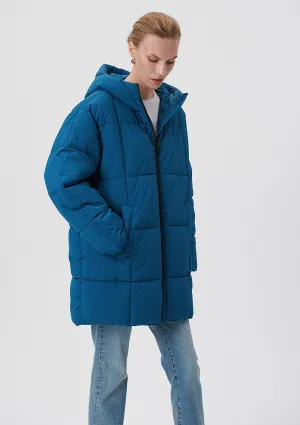 Hooded Quilted Blue Puffer Jacket