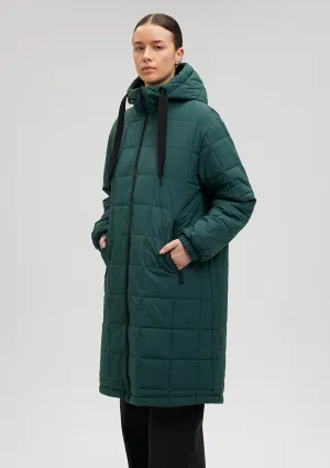 Hooded Quilted Green Long Jacket