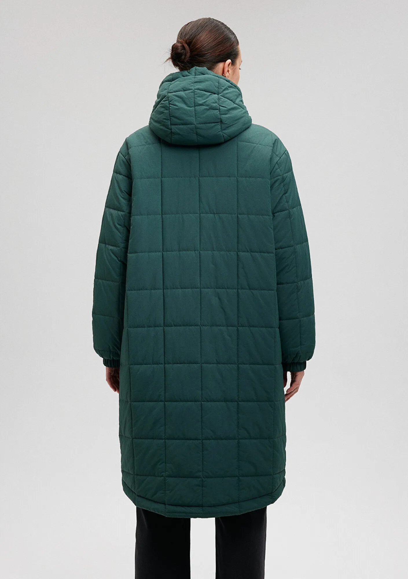Hooded Quilted Green Long Jacket