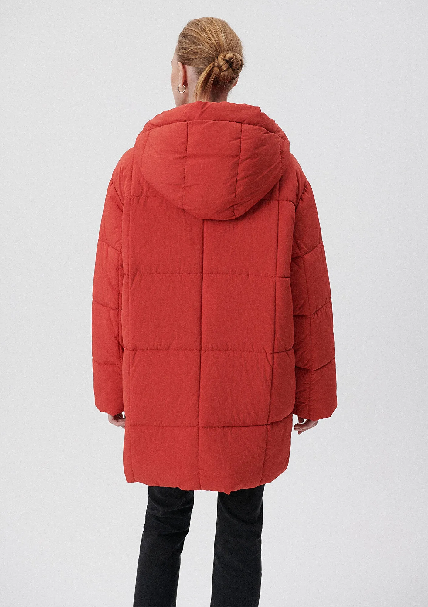 Hooded Quilted Red Puffer Jacket