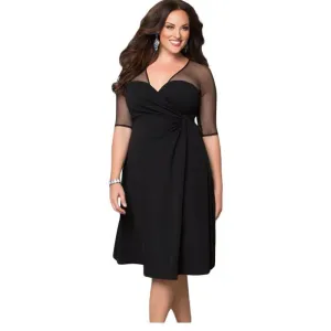Hot XXL big size summer women Casual clothing for party Black V Neck Half Sleeve Sugar and Spice Plus Size dress LC60671