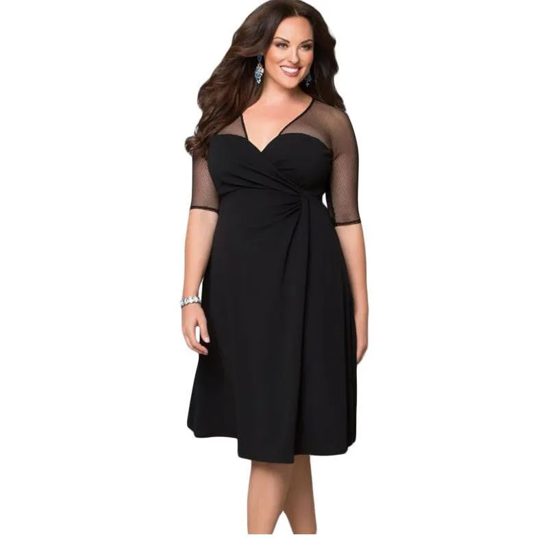 Hot XXL big size summer women Casual clothing for party Black V Neck Half Sleeve Sugar and Spice Plus Size dress LC60671
