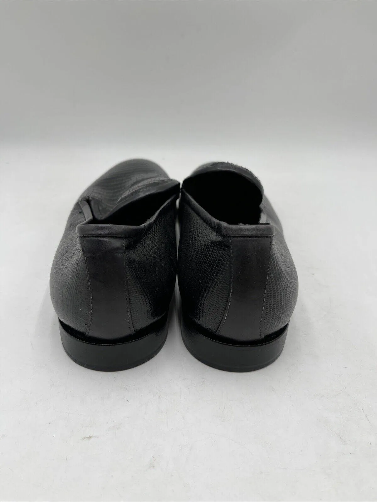 Jo Ghost Black Lizard Print Leather Round Toe Slip On Loafers Men’s Size 41.5 - Very Good