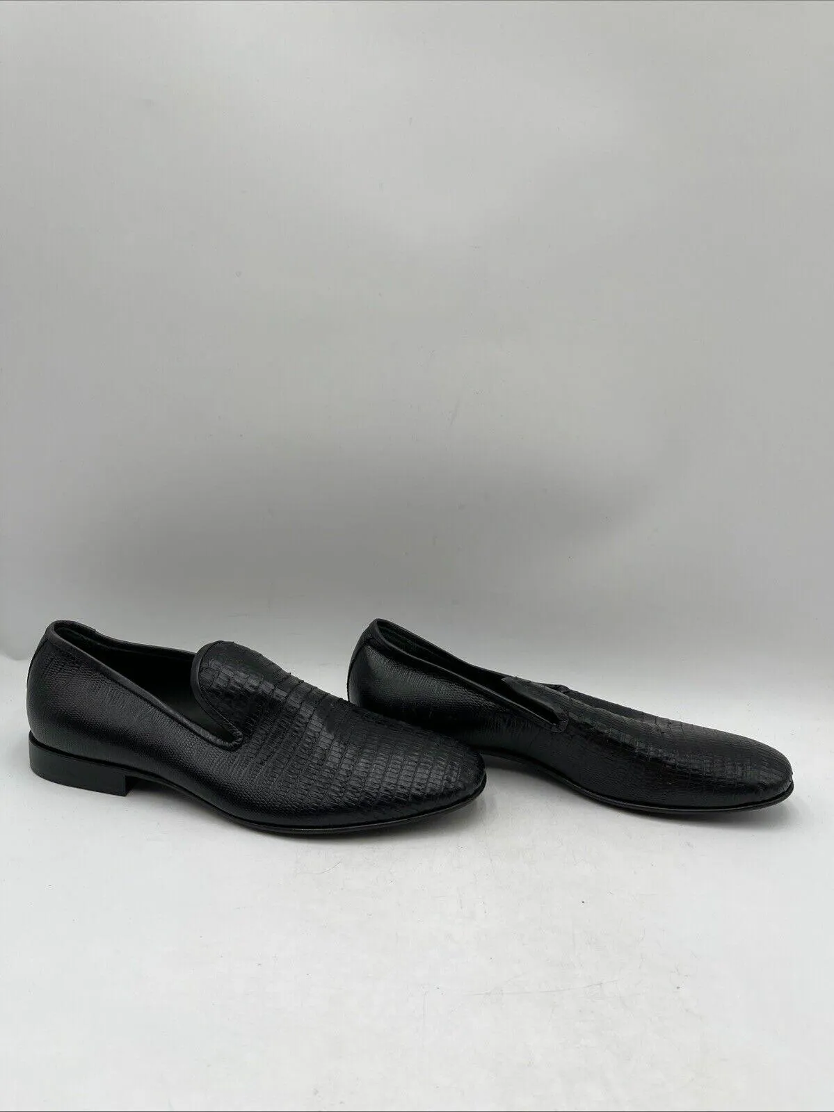 Jo Ghost Black Lizard Print Leather Round Toe Slip On Loafers Men’s Size 41.5 - Very Good