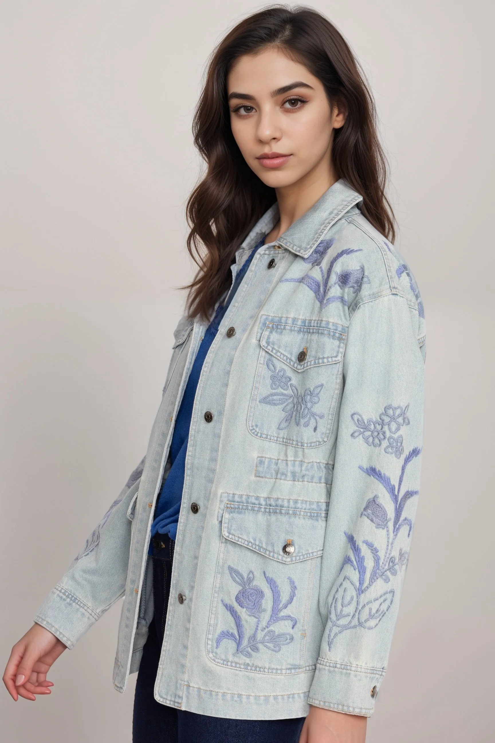 Johnny Was Workshop Blue Myra Cargo Denim Jacket W46924