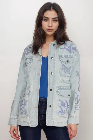 Johnny Was Workshop Blue Myra Cargo Denim Jacket W46924