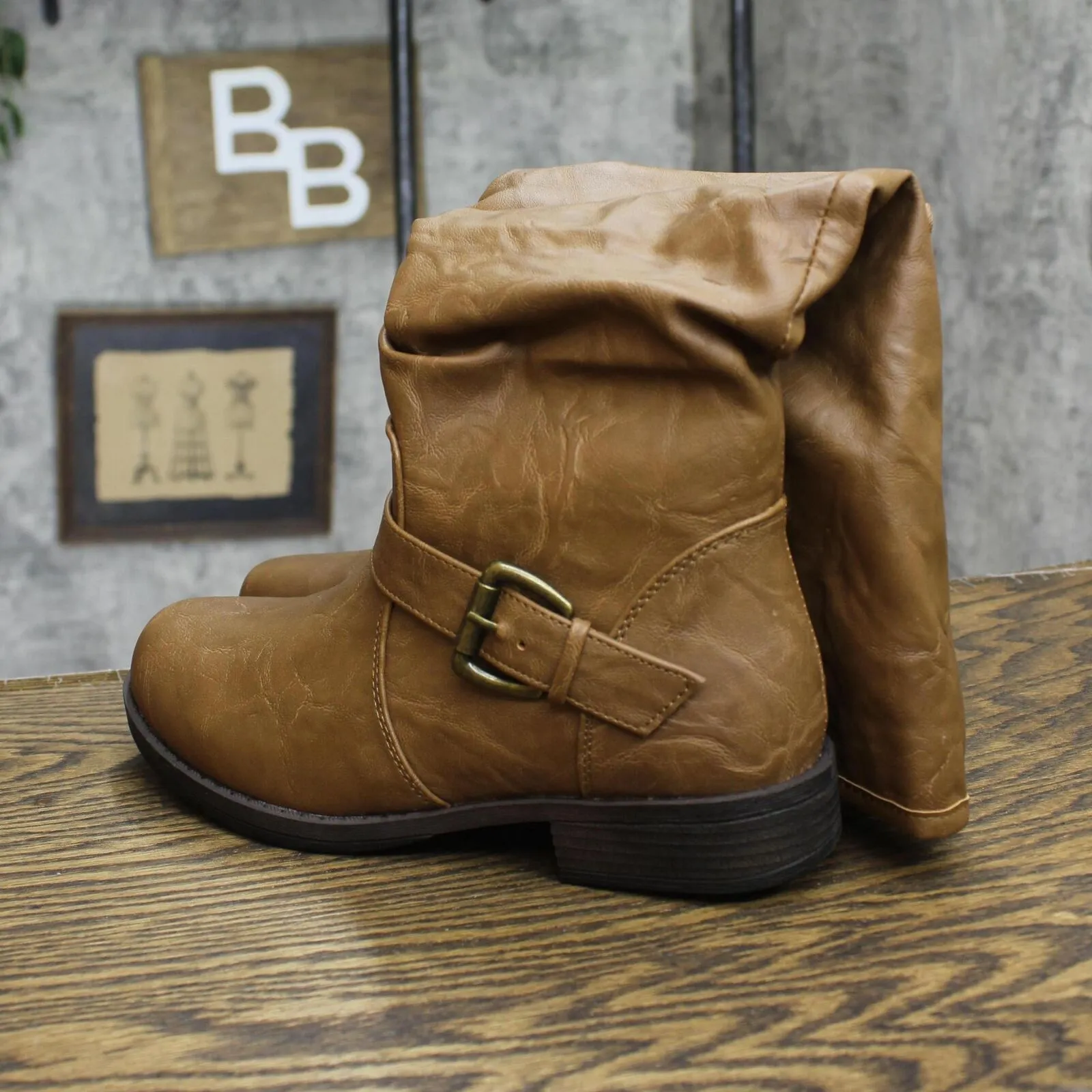 Journee Collection Womens Stormy Stacked Heel Riding Boots STORMY Tan Brown 7M