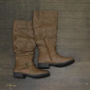 Journee Collection Womens Stormy Stacked Heel Riding Boots STORMY Tan Brown 7M
