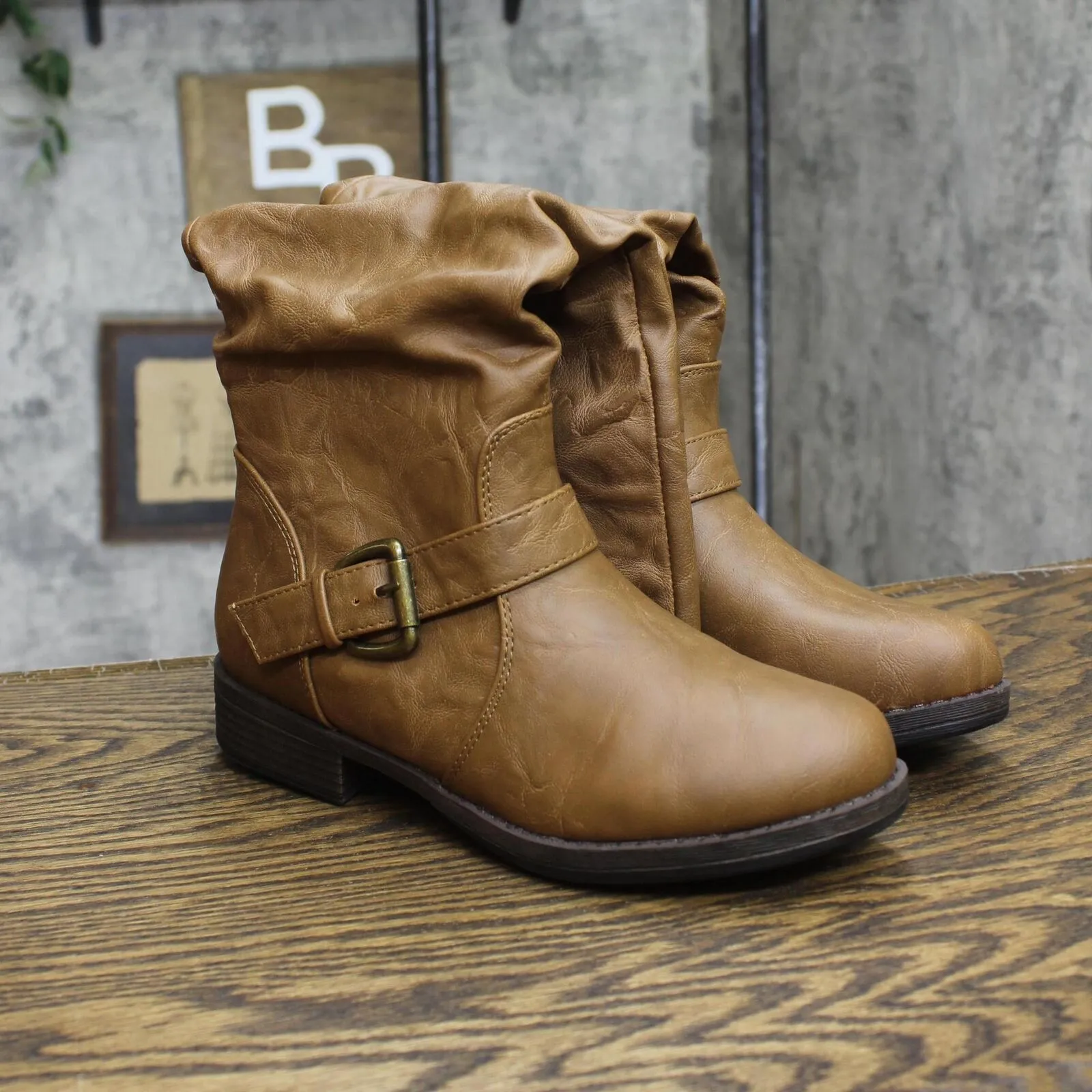 Journee Collection Womens Stormy Stacked Heel Riding Boots STORMY Tan Brown 7M