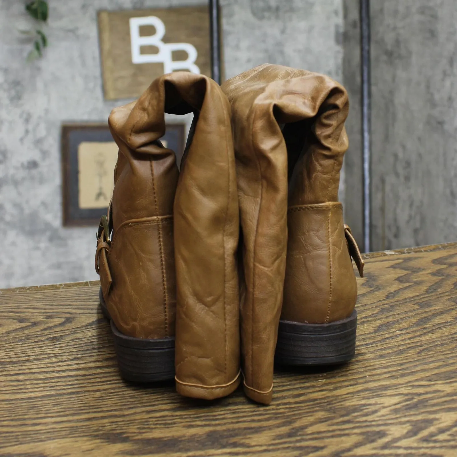 Journee Collection Womens Stormy Stacked Heel Riding Boots STORMY Tan Brown 7M