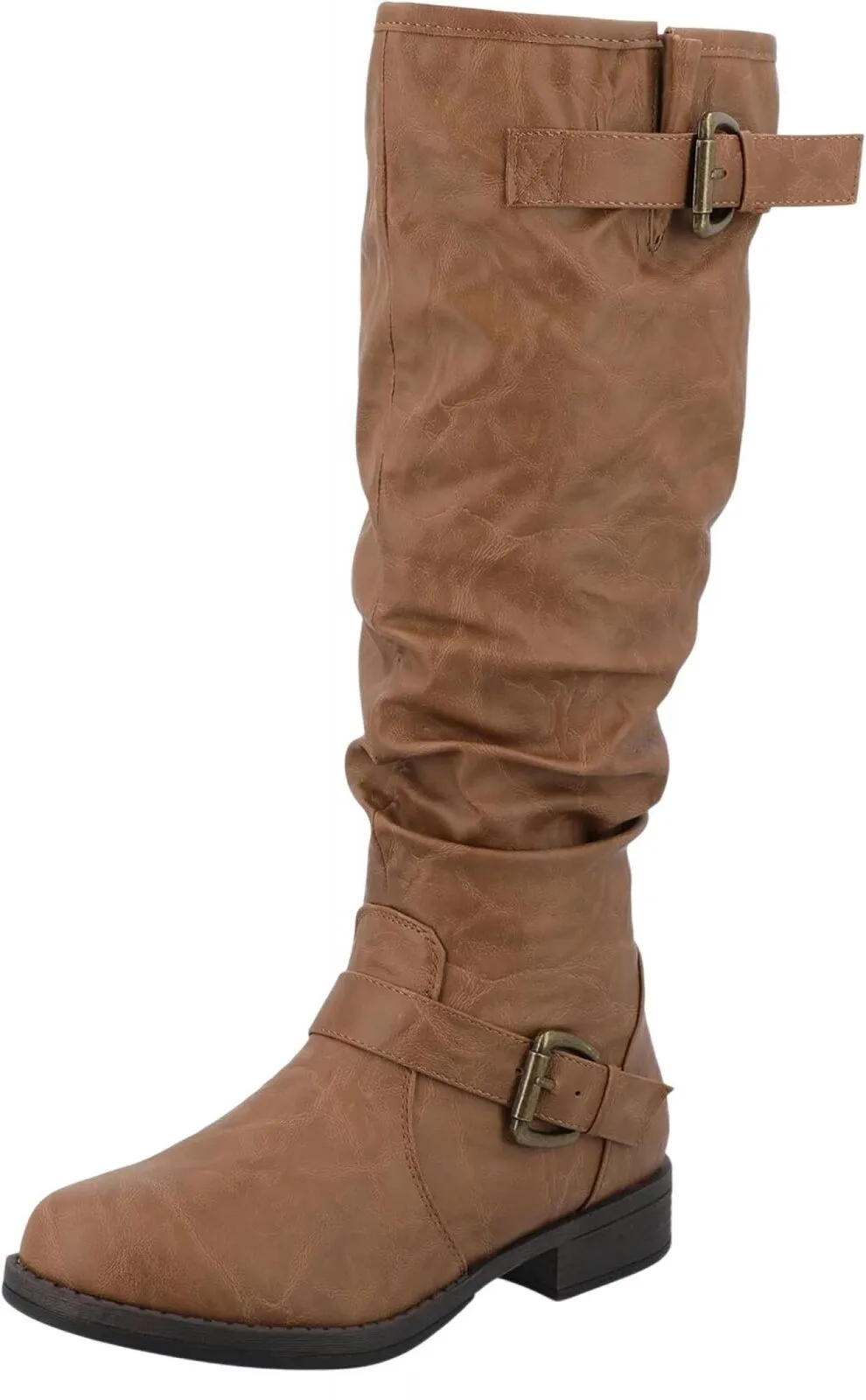 Journee Collection Womens Stormy Stacked Heel Riding Boots STORMY Tan Brown 7M