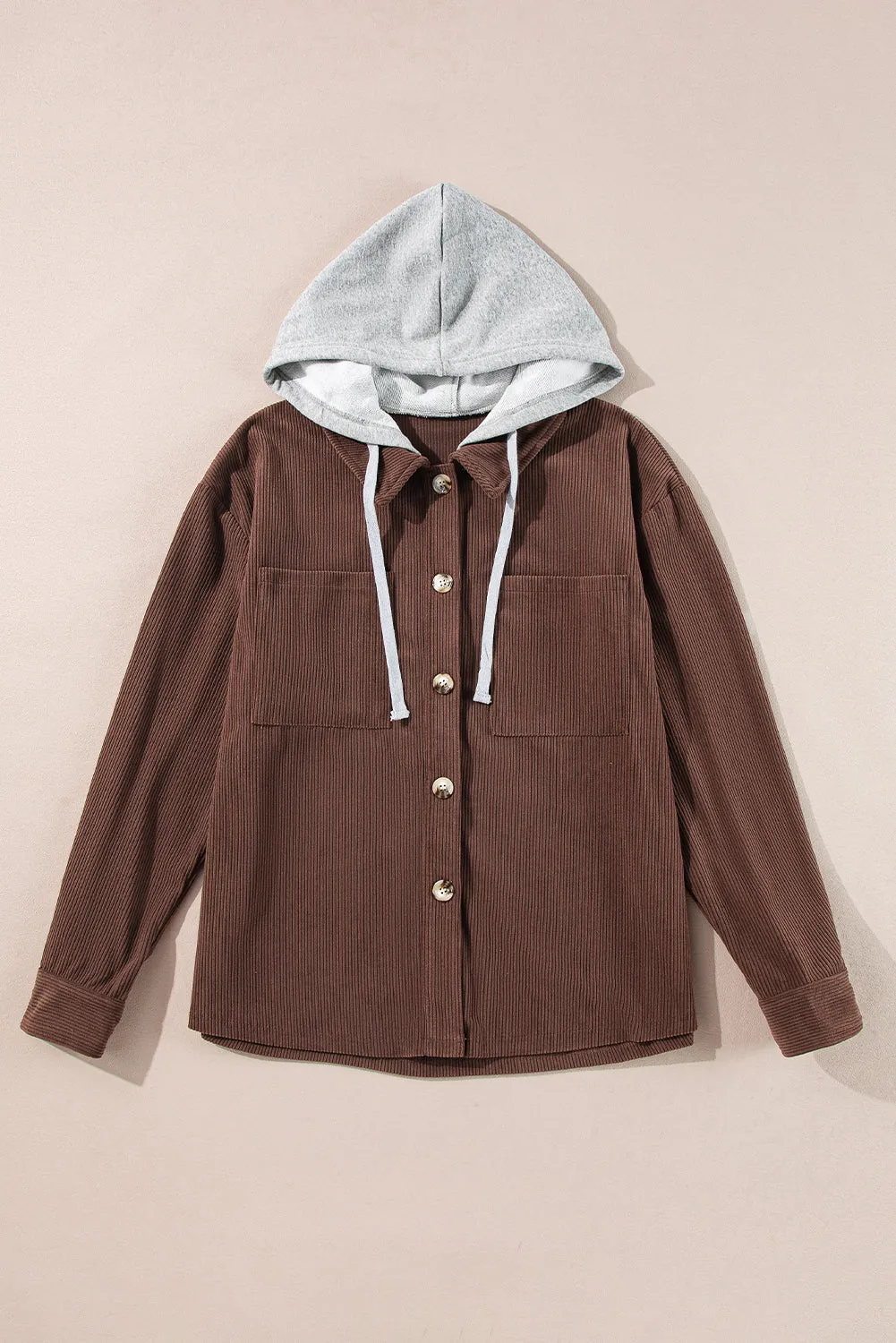 KaleaBoutique Hooded Drawstring Pockets Corduroy Shacket