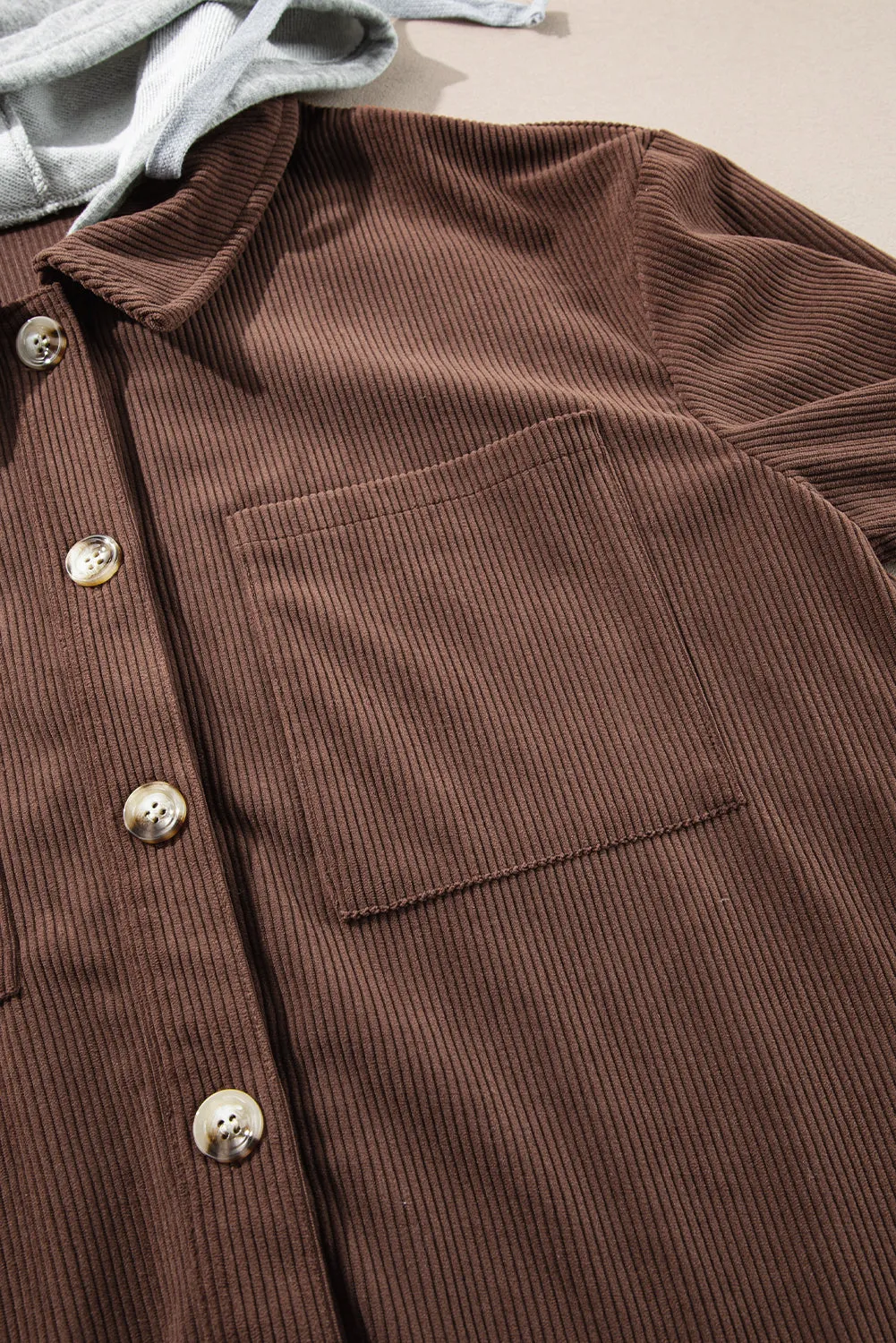 KaleaBoutique Hooded Drawstring Pockets Corduroy Shacket