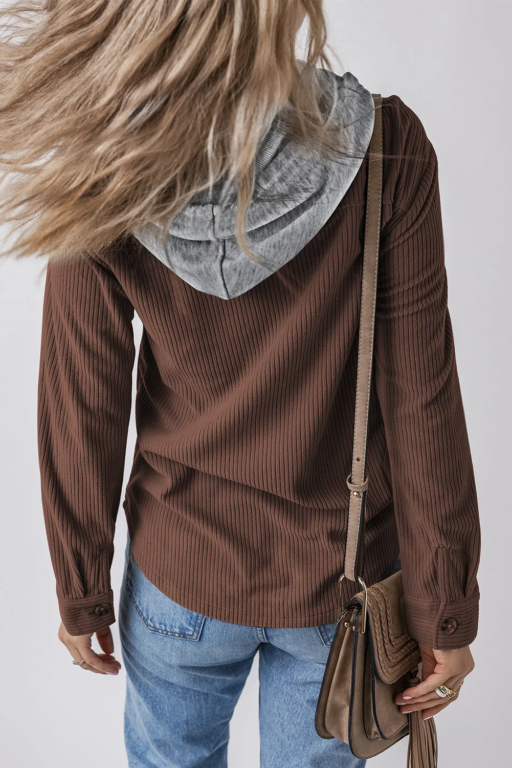 KaleaBoutique Hooded Drawstring Pockets Corduroy Shacket