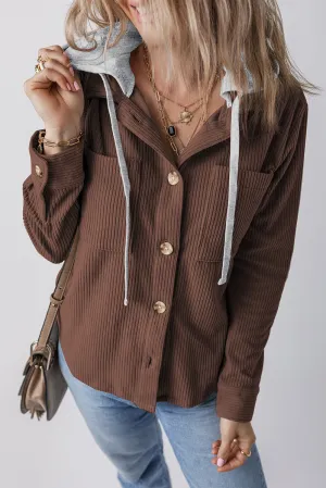 KaleaBoutique Hooded Drawstring Pockets Corduroy Shacket