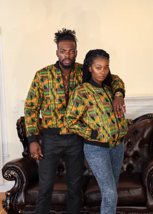 Kente verde bomber jacket