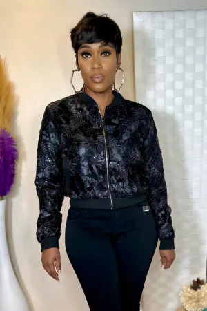 LACE DETAIL BOMBER JACKET