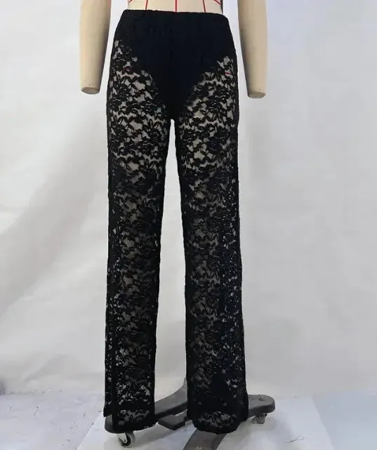 Lace See-through Straight-leg Pants