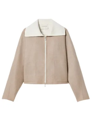 Lafayette 148 Two Tone Wool-Silk Double Face Bomber Jacket in Hickory Melange/Cloud