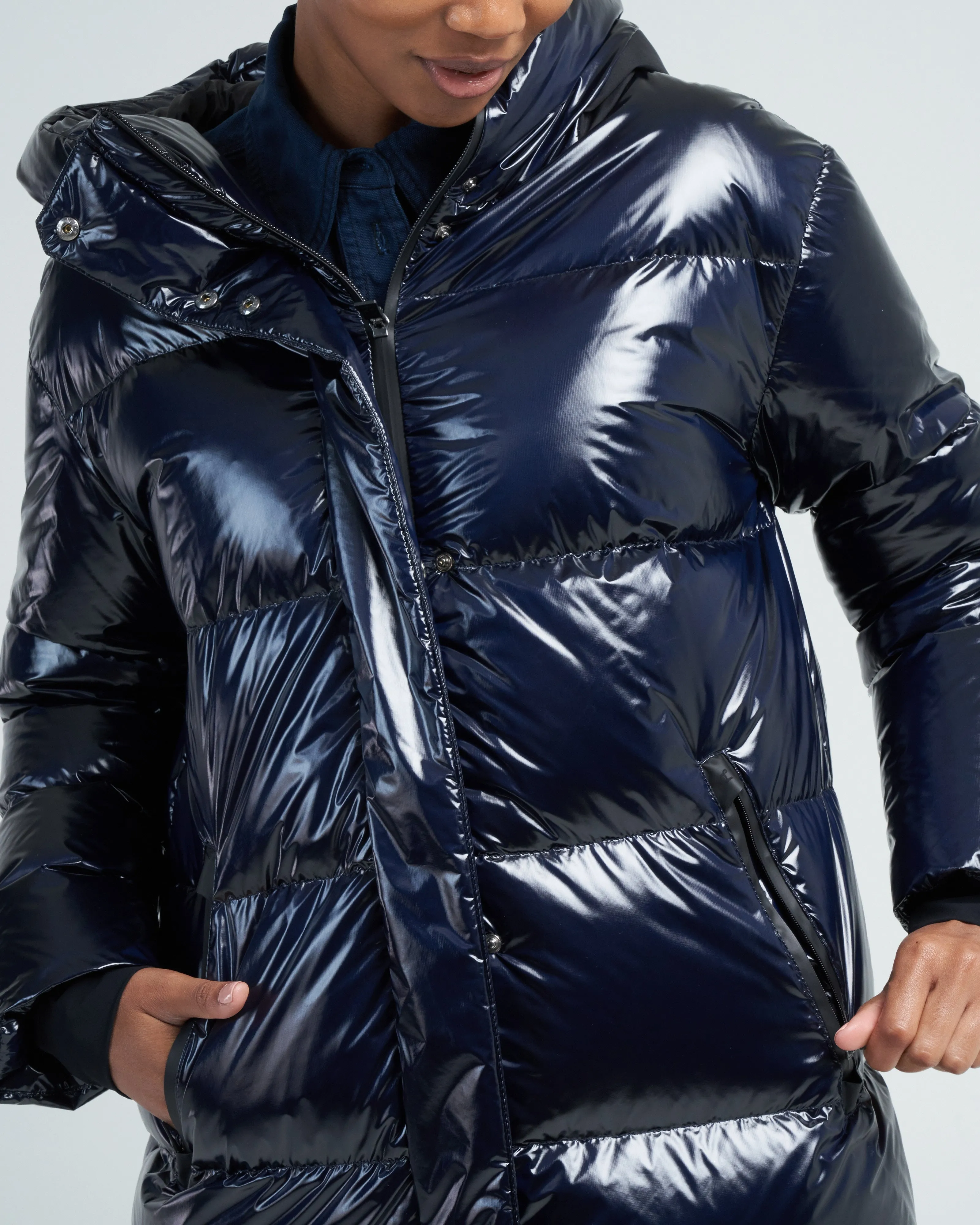 laminar glazed ripstop midi hooded parka